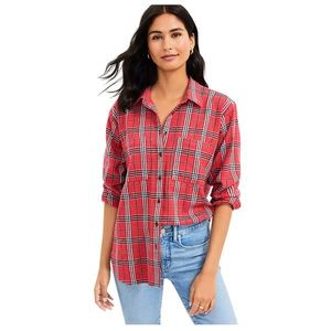 LOFT Cozy Plaid Flannel Everyday Tunic Shirt Size S NWT